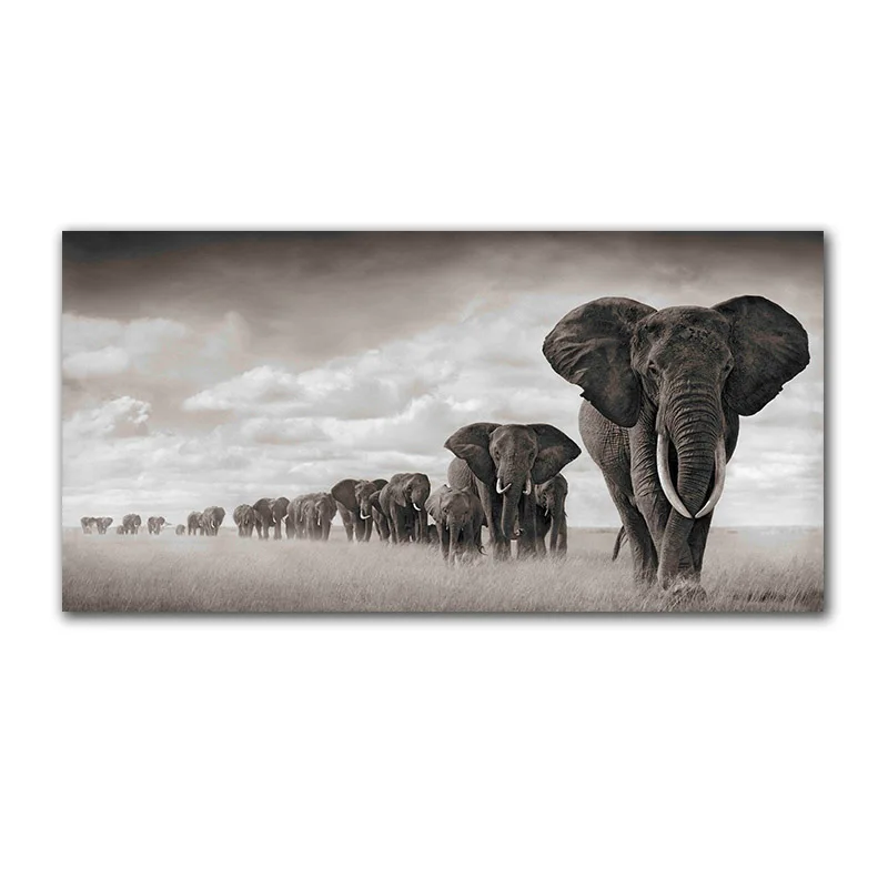 Modern Canvas Painting Nordic Posters And Prints Decoration Black And White Elephant Queue Art Wall Picture For Living Room - Цвет: GL1129