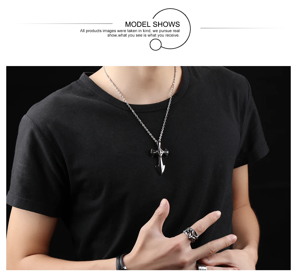 Stainless Steel Crusades Cross Pendant Men Necklace Punk Rock Style With 50cm Link Chain Polishing Jewelry Gift