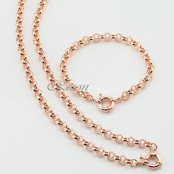 

1 Set 6mm Rolo Chains Men Women Set Jewelry Rose Gold Filled Rolo Necklace Bracelet Set