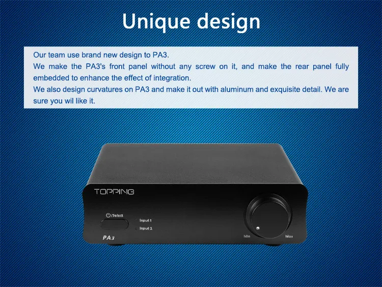 TOPPING PA3 Настольный цифровой усилитель 80 Вт x 2 с 2-канальным входом RCA, обеспечивающим интеллектуальную защиту MCU и вход mem