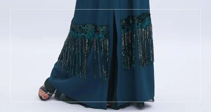 Элегантное мусульманское платье с блестками abaya кардиган-кимоно с кисточками свободные длинные халаты Jubah на Среднем Востоке Eid Рамадан