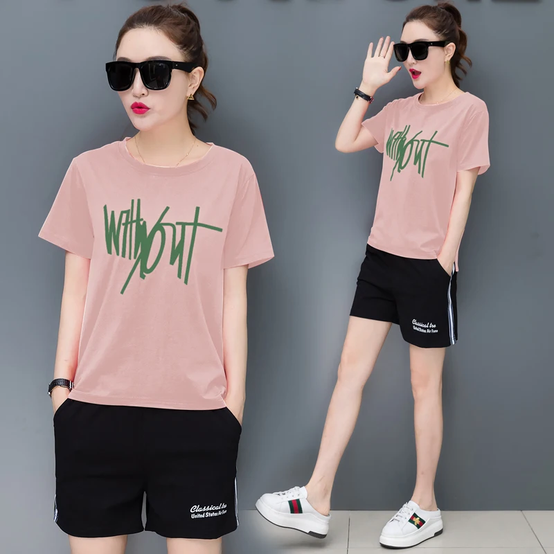 

Letter Hot Pink 2 Piece Set Women Outfit Plus Size Short mini Top Pant Tracksuits Outfits Sportswear Co-ord Set 2019 Summer