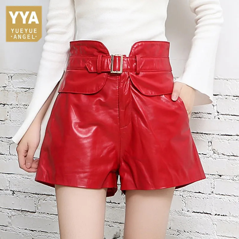 Hoge Taille Lederen Shorts Femme Ontwerp Slanke Schapenvacht Wijde Pijpen Korte Broek 2020 Nieuwe Straat Rood Zwart Dames Sexy shorts Hoge Taille Lederen Shorts Femme Ontwerp Slanke Schapenvacht Wijde Pijpen Korte Broek 2020 Nieuwe Straat Rood Zwart Dames Sexy shorts