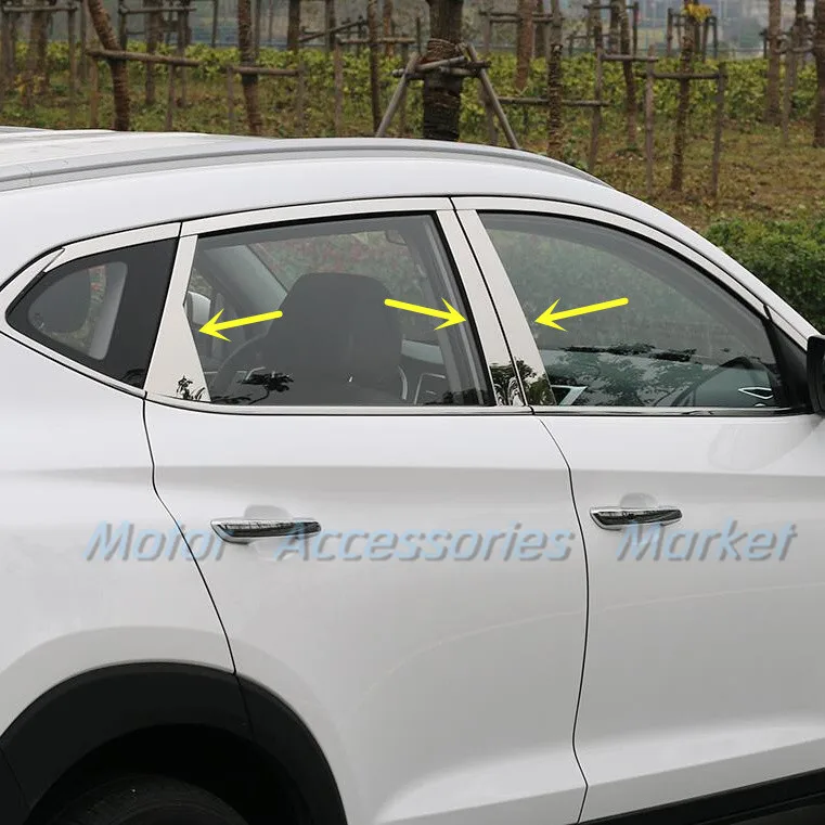 

New 6pcs Stainless Steel B Pillar C Pillar Window Post Chrome Trim For Hyundai Tucson 2016 207