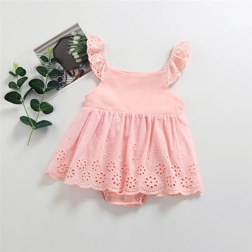 Summer new Toddler Kid Baby Girl Sleeveless Solid Flower Princess Romper Dress Clothing fashion cute design  (15)