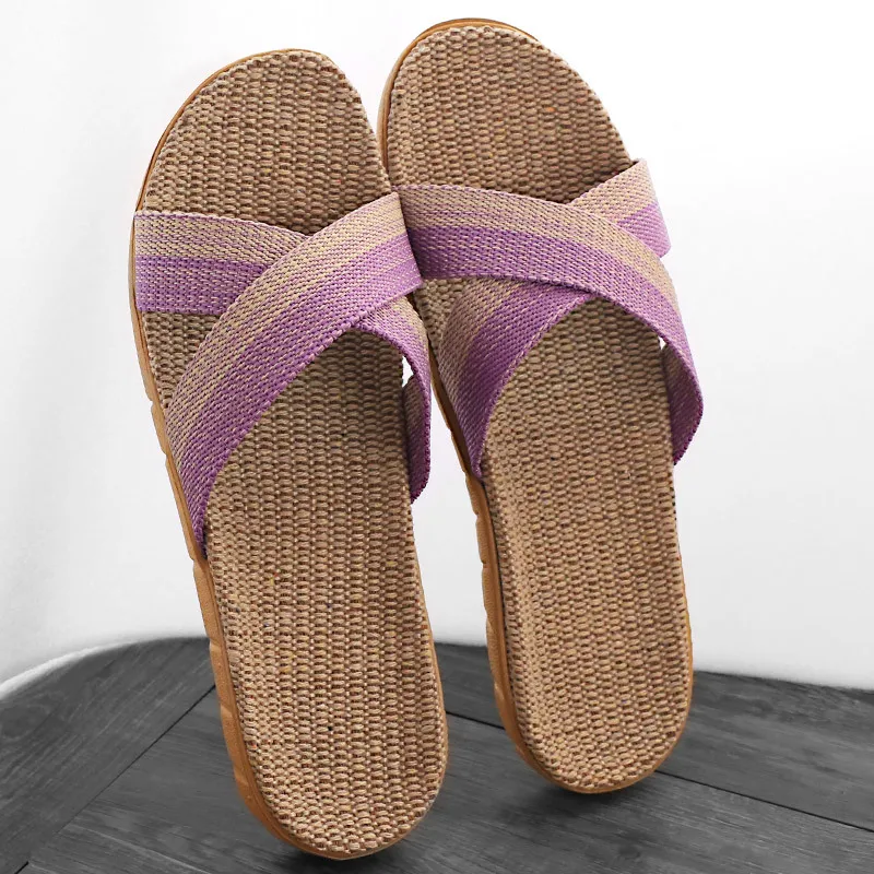 Suihyung Women Summer Flax Slippers Mixed Colors Cross Belt Couple Indoor Slippers Casual Flat Sandals Ladies Slides Flip Flops Suihyung Women Summer Flax Slippers Mixed Colors Cross Belt Couple Indoor Slippers Casual Flat Sandals Ladies Slides Flip Flops