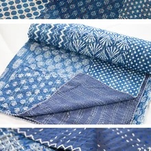 Индиго стеганое покрывало одеяла коврики синий ручной работы пледы блок печати Дизайн Ручная стеганая с Канта сшивание хлопок