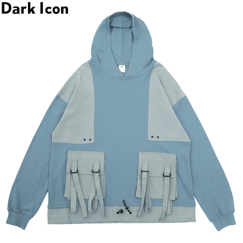 

Dark Icon Tactical Oversized Hoodie Men Multiple Pockets Patchwork Loose Hoodies Men Hooded Cotton