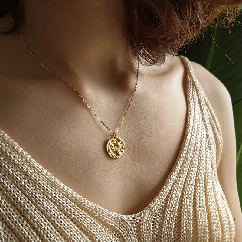 925 sterling silver Baroque lion necklace women gold round dream Baroque constellation necklace for women charm jewelry