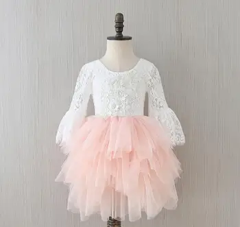 

2019 New Children Baby Spring Lace Flare Sleeve Mesh Tutu Dresses, Girls Princess Fairy Dance Dress 6 pcs/lot, Wholesale