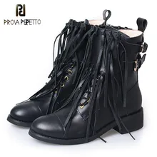 Prova Perfetto персональная трещина высокого качества сохраняющие тепло зимние рыцарские сапоги низкий каблук корова кожаная мягкая подошва удобные женские сапоги