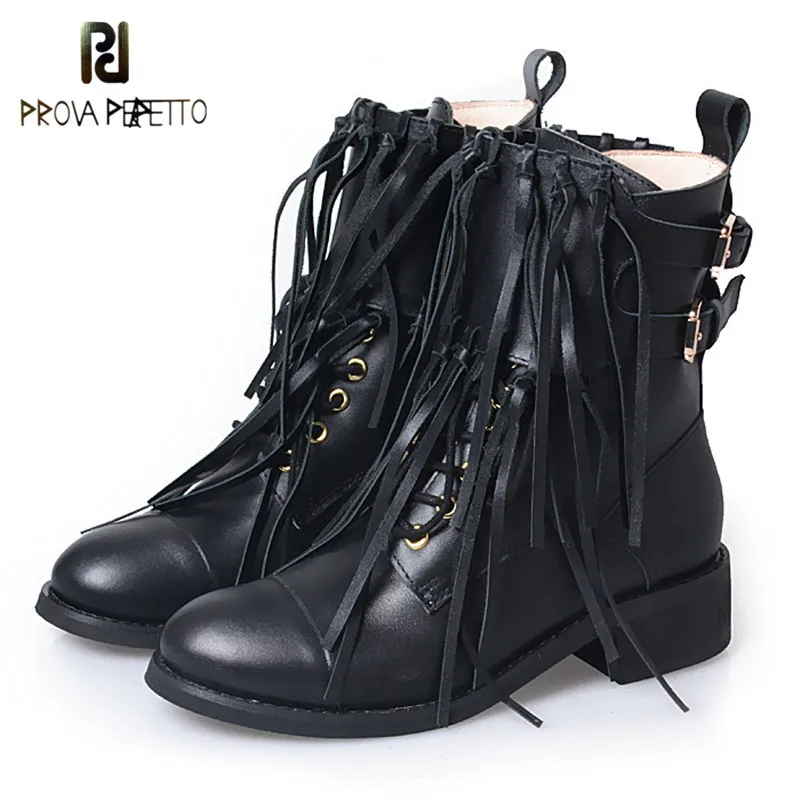 

Prova Perfetto Personal Crack High Quality Keep Warm Winter Knight Boots Low Heels Cow Leather Soft Sole Comfortable Women Boots