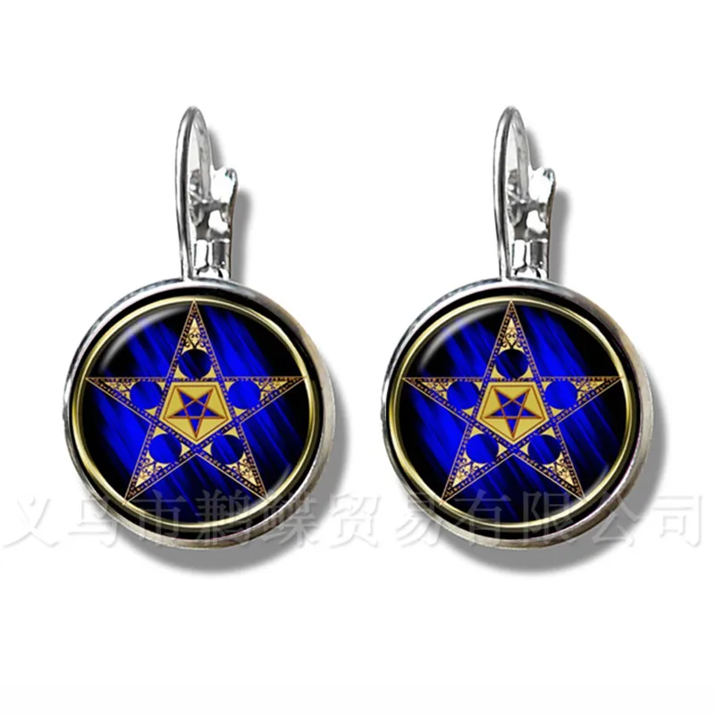 Pentacle Earrings Tree of Life Pattern Picture 16mm Glass Cabochon Jewelry Silver Plated For Women Girls Creative Gift | Украшения и