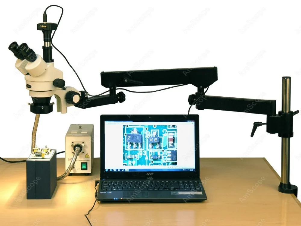 Шарнирный стерео микроскоп AmScope оптоволоконный кольцевой шарнирный зум 3 5x 180X +