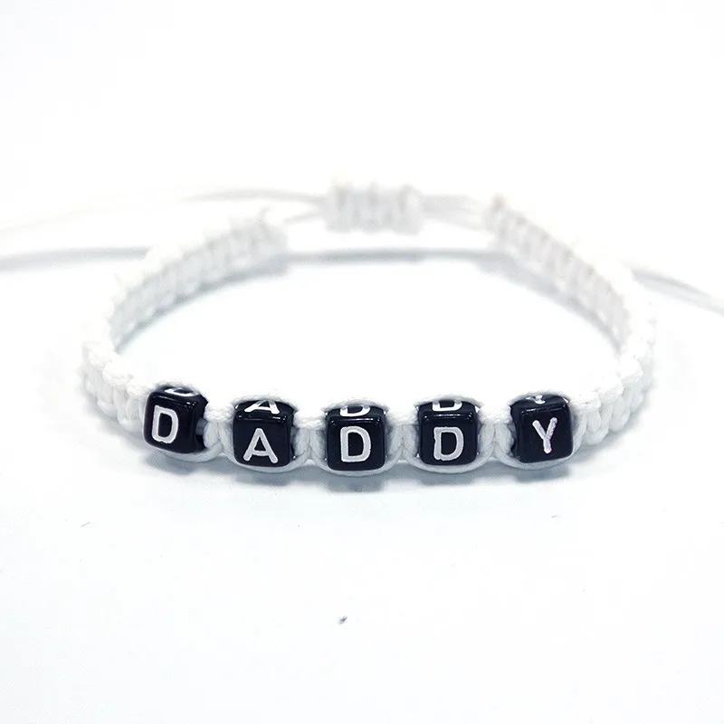 

1pcs Artificial White Cord with Black Beaded DADDY Charm Bracelet Adjust Size for New Dad Fathers Day Infinity Wish Jewelry Gift