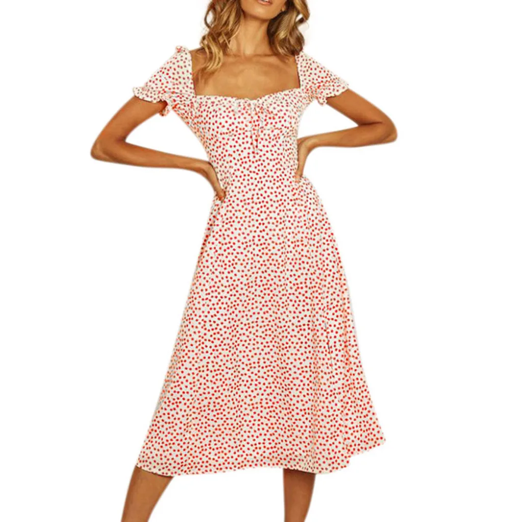Летнее платье с цветочным принтом Boho пляжное платье женское вечернее платье сарафан с цветочным принтом женское летнее платье до середины икры - Цвет: Красный