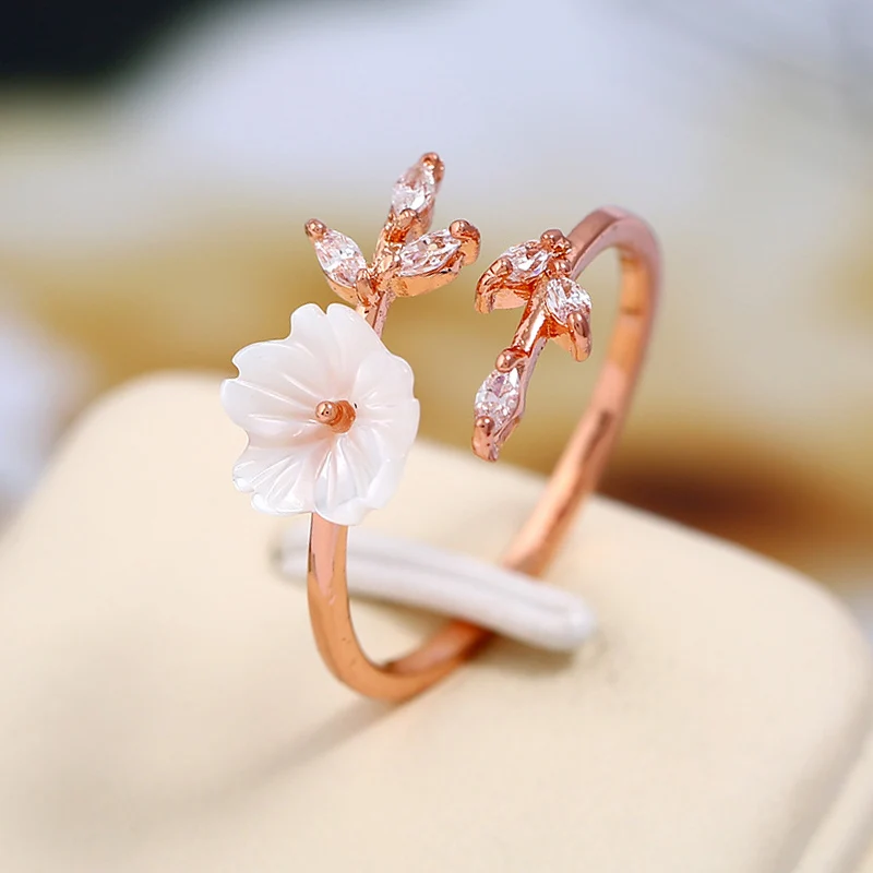 Красивое изящное корейское цветочное кольцо-розовое золотое/винтажное перьевое серебряное регулируемое Кристальное открытое цветочное кольцо-пары женщины