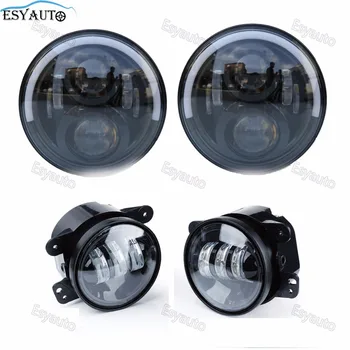 

7 inch Headlight 7" Angel Halo Eye Headlamp+4 inch LED fog light Passing Lamp Projector 60W For Jeep Wrangler