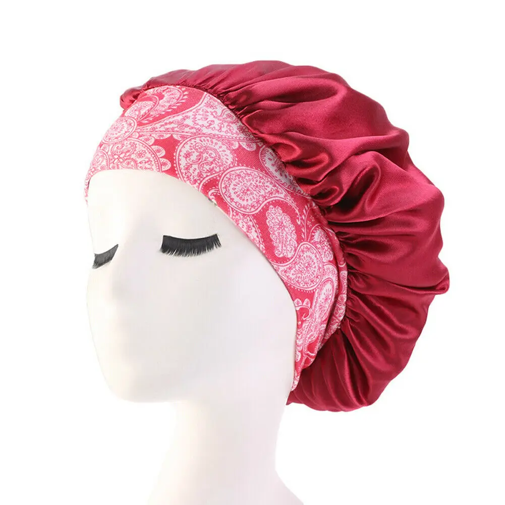 Женская атласная ночная салонная шапочка для сна головной убор шелковая Голова широкая эластичная лента для вьющихся весенних Волос Кепка chemo - Цвет: Красный