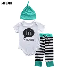 Shujin/ комплекты детской одежды для новорожденных мальчиков, комбинезон с буквенным принтом, топы+ длинные штаны+ шапка, комплект одежды, Пижама