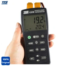 TES-1316 двойной Вход Функция T1/T2 Температура цифровой термометр с Предупреждение бипер 7500 DataLogging