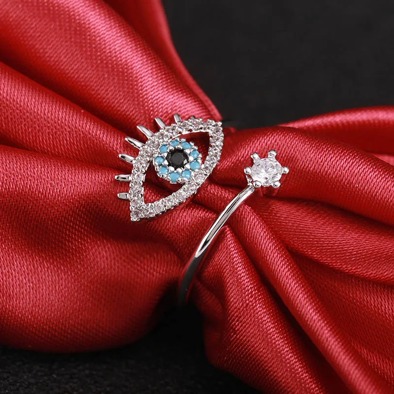 ERLUER, Дамское модное очаровательное кольцо с дьявольским глазом, кольцо с кристаллом для девушек, регулируемое кольцо, ювелирное изделие на День святого Валентина, ювелирное изделие, подарок