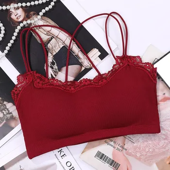 

Women's Padded Strappy Sexy Lace Crisscross Ribbed Bralette bra