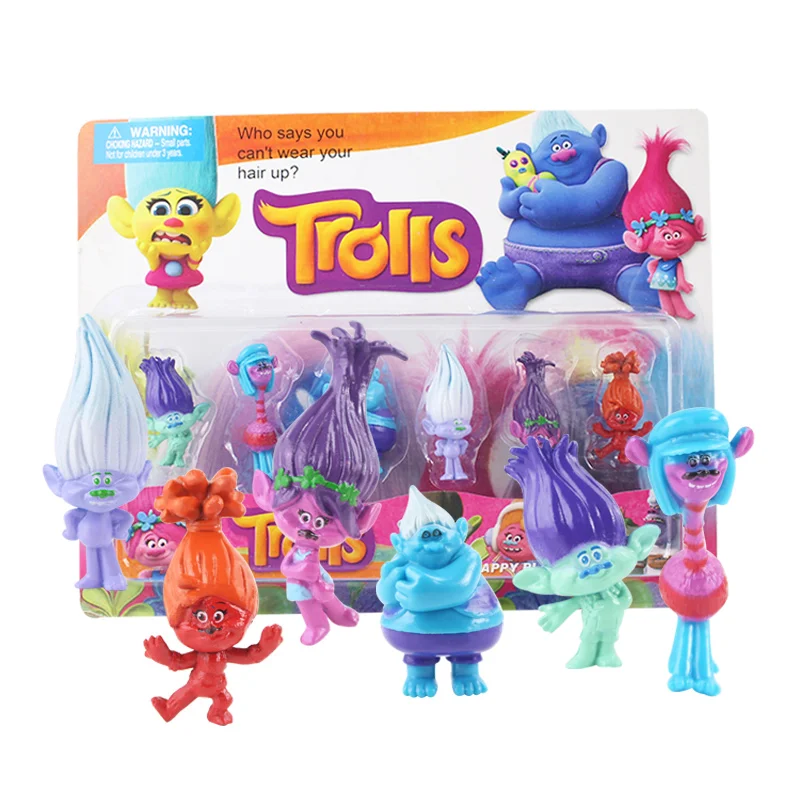 

6pcs/set Lucky Trolls Action Figures Poppy Branch DJ Suki Biggie Smidge Fuzzbert Guy Diamond Model Toys