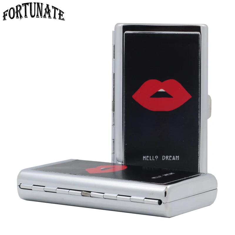 

New Unique Hello Dream Pattern Creative Slim Cigarette Case Women Lengthen Metal Fixture Pitillera Chicha Cigarrera Para Dama