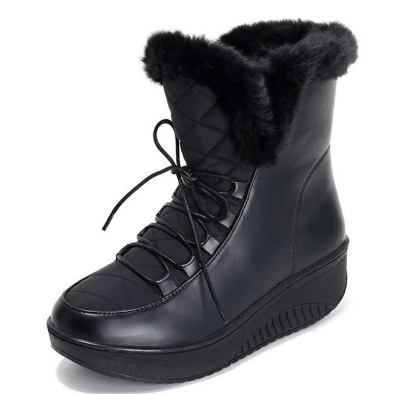 Plus size 35 44 New 2018 Snow Boots platform women winter shoes waterproof ankle boots lace up