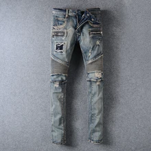 New Fashion Distressed Jeans Men Casual Denim Straight Design Biker Jeans homme Pants Skinny Runway Trousers
