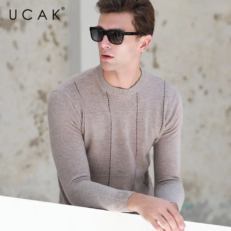 UCAK бренд мериносовой шерсти свитер для мужчин Новое поступление осень зима кашемировый пуловер для мужчин с круглым вырезом Pull Homme клетчатые свитера U3034