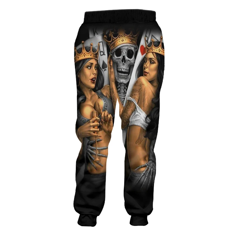 white joggers UJWI Man New Long Playing Cards  3D Printed Pants Crown Beauty Skull Oversized 5Xl Costume Men's Winter Punk Rock Sweatpants fruit of the loom sweatpants