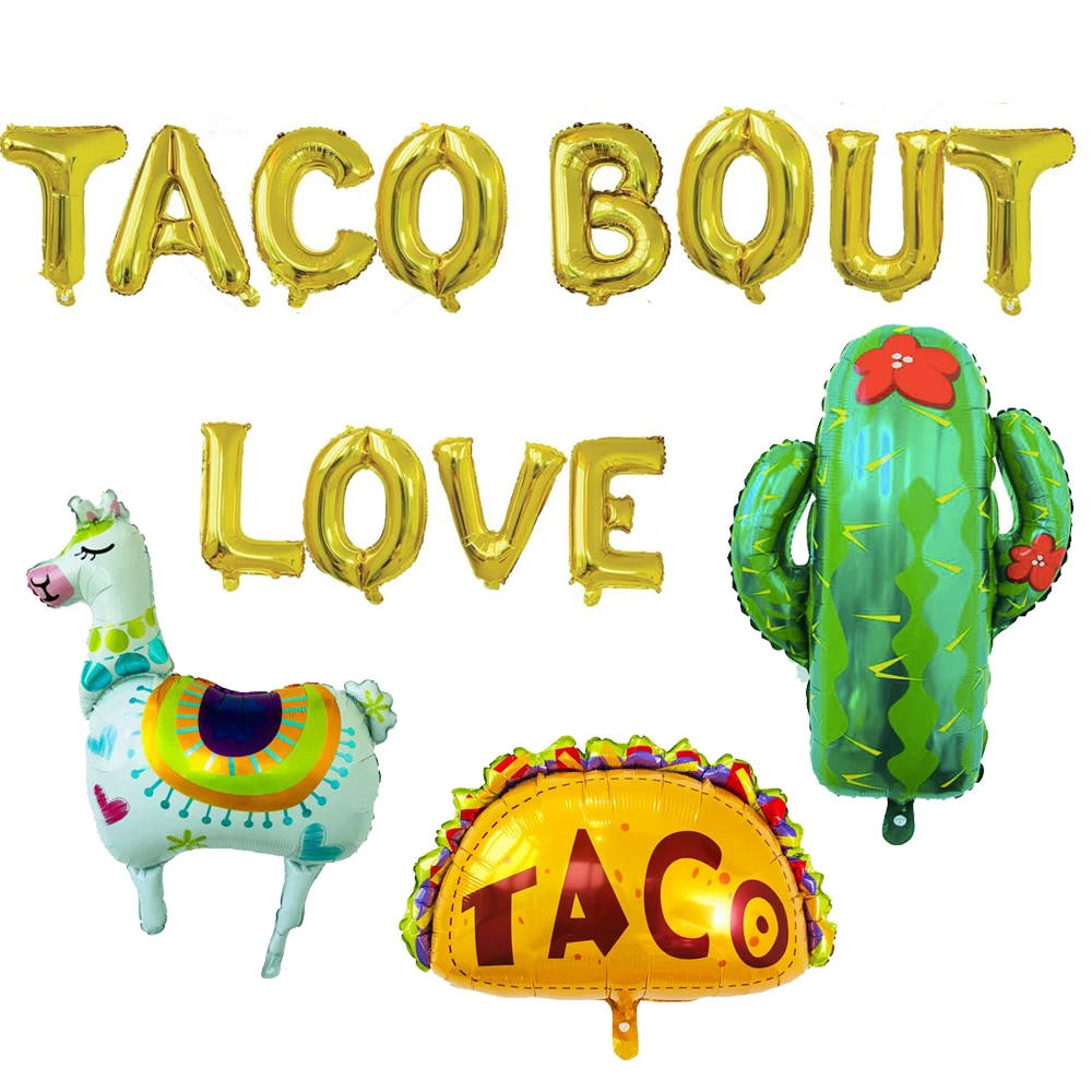 

Mexican party decorations banner supplies cactus and lama party TACO BOUT LOVE fiesta helium foil balloons