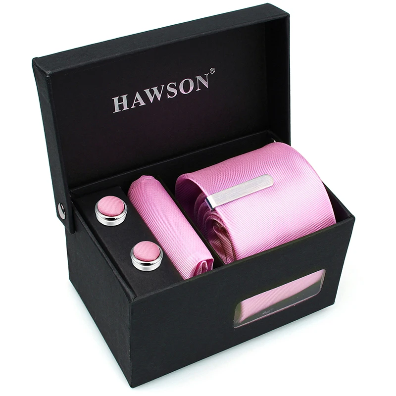 

HAWSON Men's Tie Set with Necktie Clip Skinny Slim Ties Pocket Square Cuff links and Studs Tuxedo