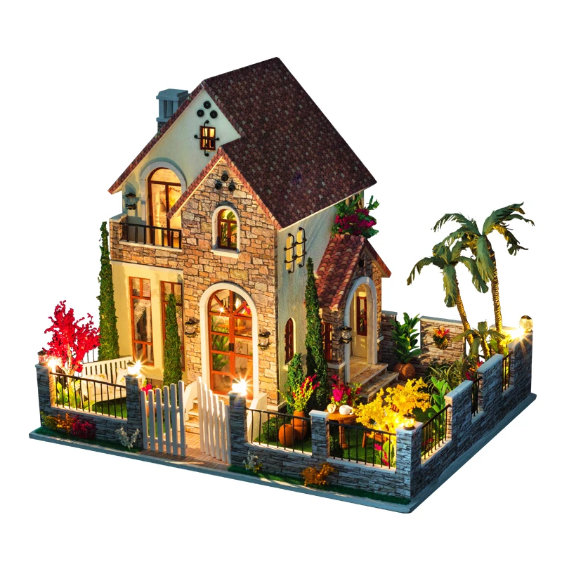 

DIY Wooden Doll House Minatures Dollhouse Casa With Furnitures Building Kits Villa Model Gift Toys For Children Adult K007 #E