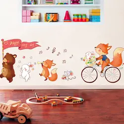 Животные обои с изображением группы лиса медведь настенные наклейки для детской комнаты спальни ПВХ съемное настенное украшение