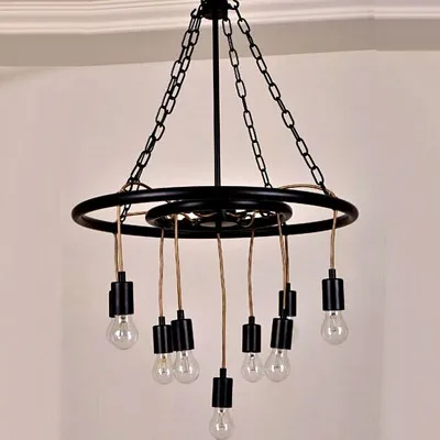 

Modern Pendant Light Loft Kitchen Design Rope Lamp wheel Black Painting Iron Simple Style E27 220V For Decor Home Lighting