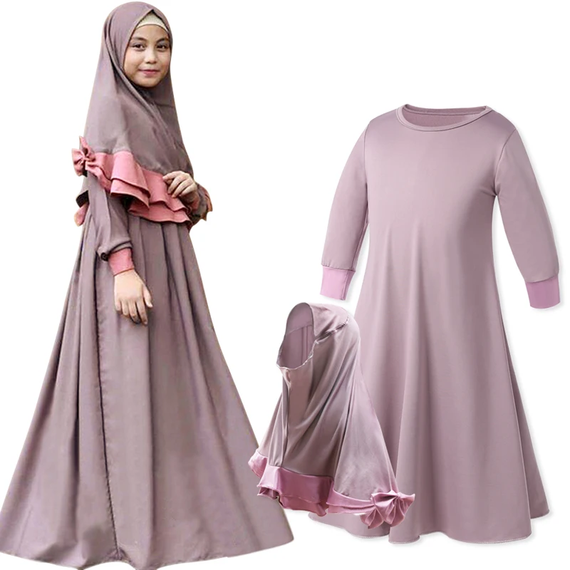 

Two Sets Traditional Flowers Kids Clothing Fashion Child Abaya Muslim Girl Dress Jilbab and Abaya Islamic Children Hijab Dresses