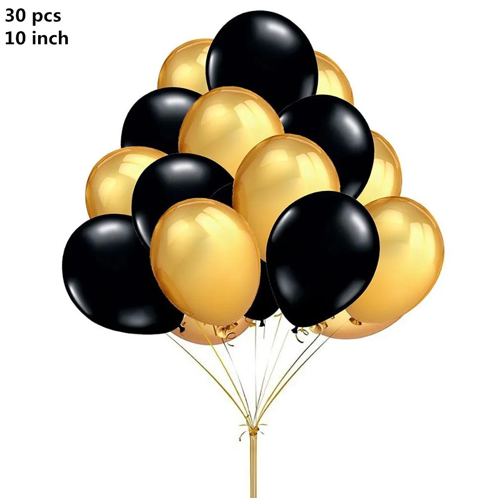 30pcs/lot 10 Inch Pearl Gold Silver Black Latex Balloons Birthday Wedding Party Decor Air Helium Globos Kids Gifts Supplies - Цвет: black gold