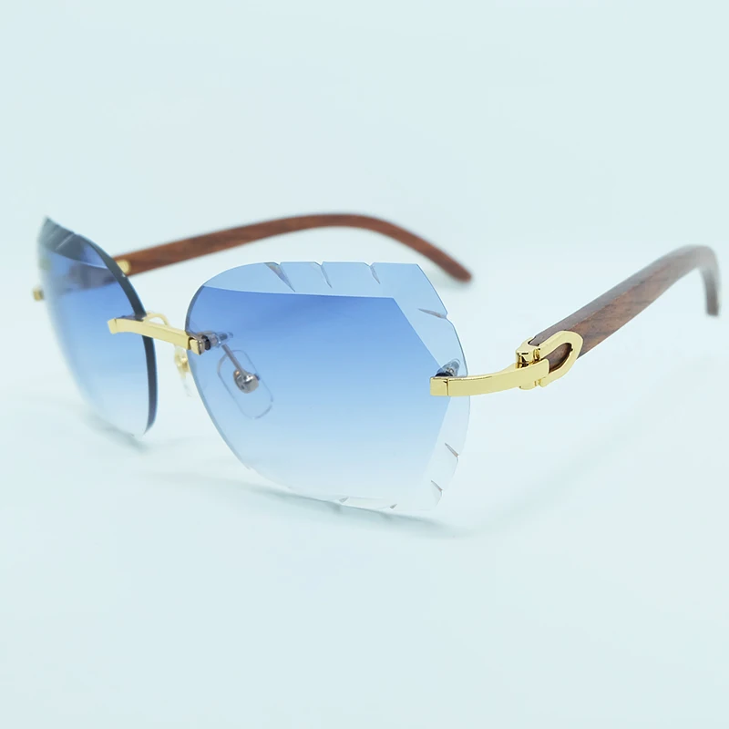 

Rimless Oversized Sunglasses Men Fashion Popluar Sunglass Luxury Thick Lens Sun Glasses Carter Blue Sunglasses Wood Metal Shade