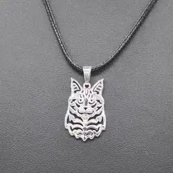 Elegant Black Rope Chain Necklace with Maine Coon Cat Pendant (Silver Plated)