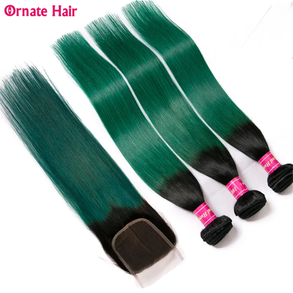 Ombre Colored Human Hair Bundles With Closure Malaysia Straight Hair Weave 3Bundles With Closure Ornate Hair Non Remy T1b/green Ombre Colored Human Hair Bundles With Closure Malaysia Straight Hair Weave 3Bundles With Closure Ornate Hair Non Remy T1b/green