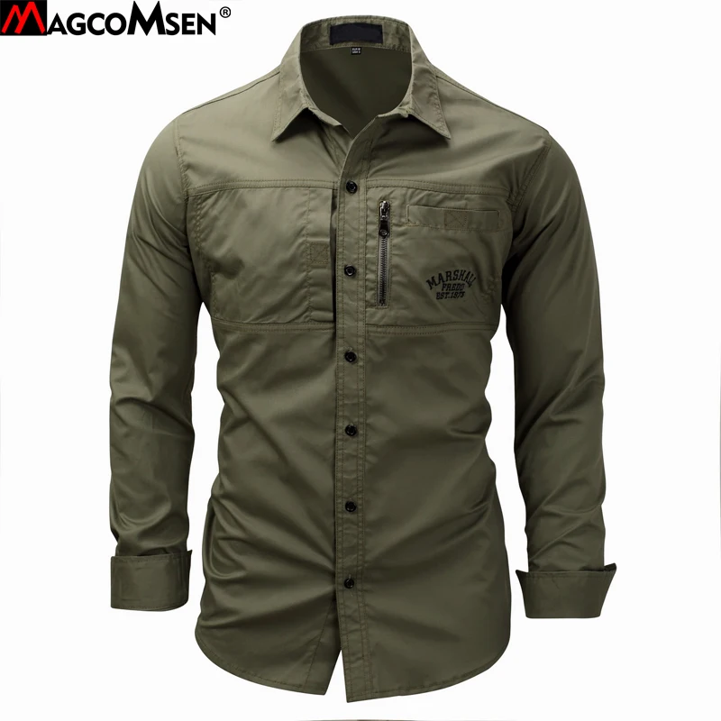 MAGCOMSEN летние мужские рубашки с длинным рукавом из хлопка в Военном Стиле, армейские рубашки, дышащие рубашки для мужчин, одежда GZDZ-11