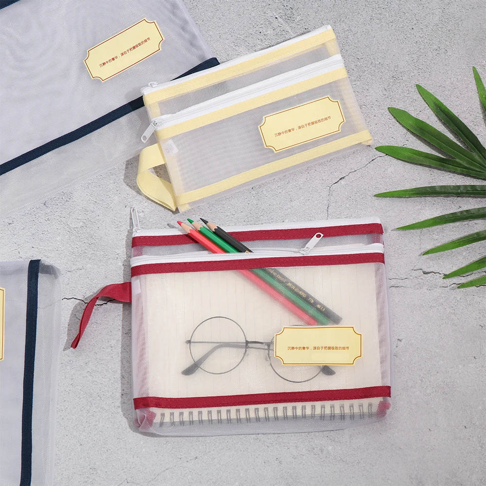 

1 PC A4/A5/A6 Nylon Mesh Document File Double Pocket Pencil Case Zipper Notebook Bag Office Stationery Storage