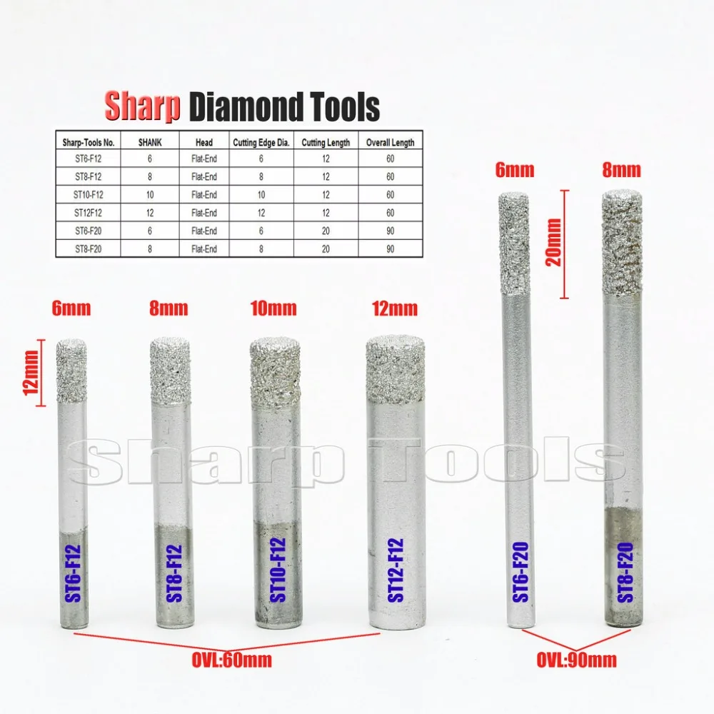 

1pc 6-12mm Shank CNC Milling Cutter Diamond Router Bits for Stone Marble Carving Flat Endmill Engraving Cutter CNC Diamond Tools