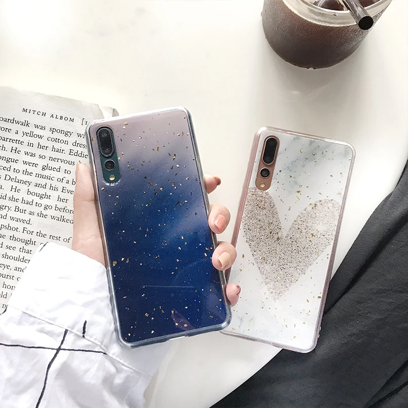 Мраморный чехол для huawei P20 Pro P30 Lite mate 20 Роскошный телефона с сердцем мягкий
