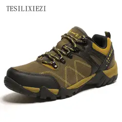 Мужская кожаная непромокаемая уличная походная обувь резиновая подошва Нескользящая шнуровка обувь для альпинизма спортивная обувь