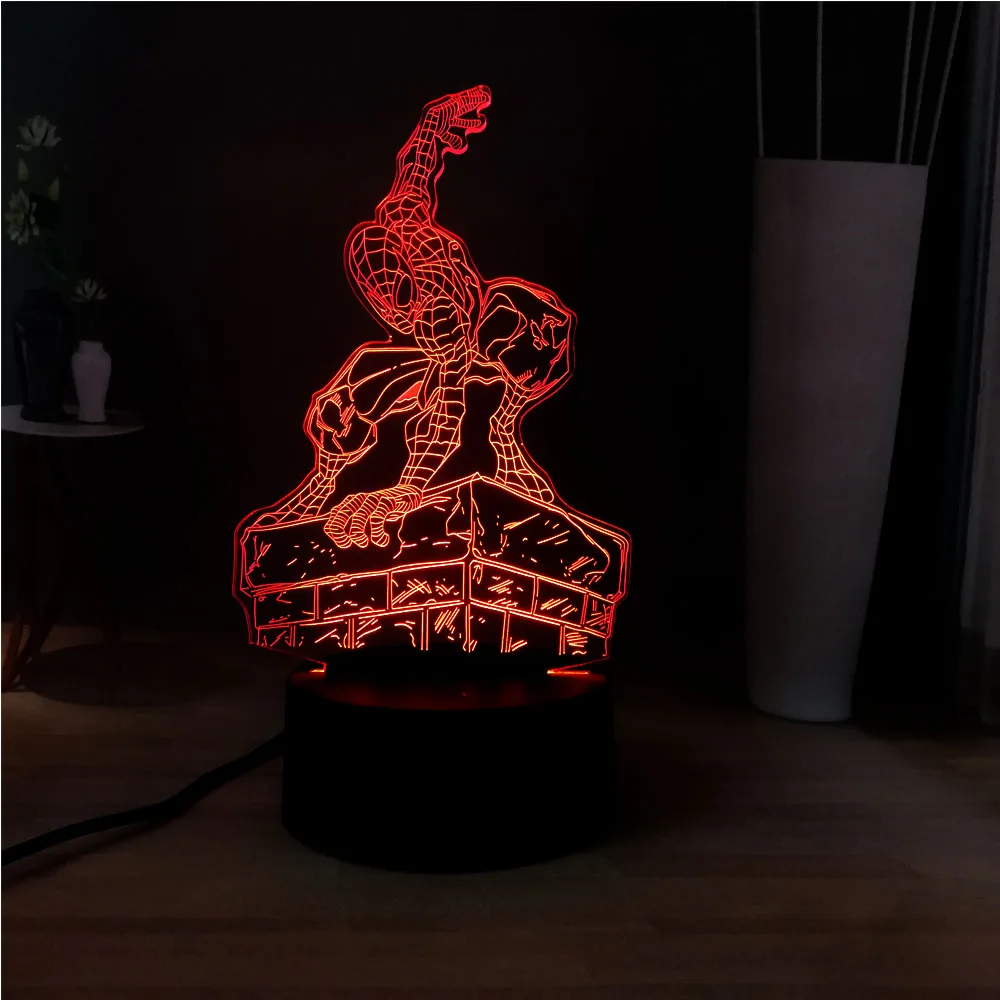 Новинка акриловая панель 3D Marvel USB Человек паук иллюзия 7 цветов LED Dec настольная