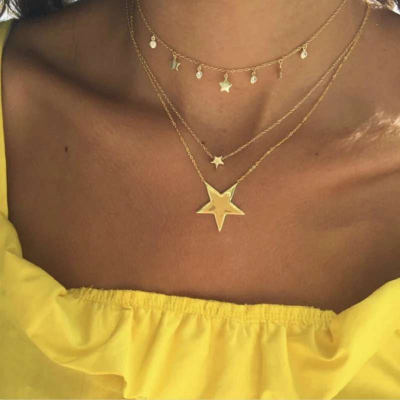 

New Fashion Necklace Pentagram Multilayer Short Selling Simple Golden Necklace Jewelry Wholesale Women's Necklace